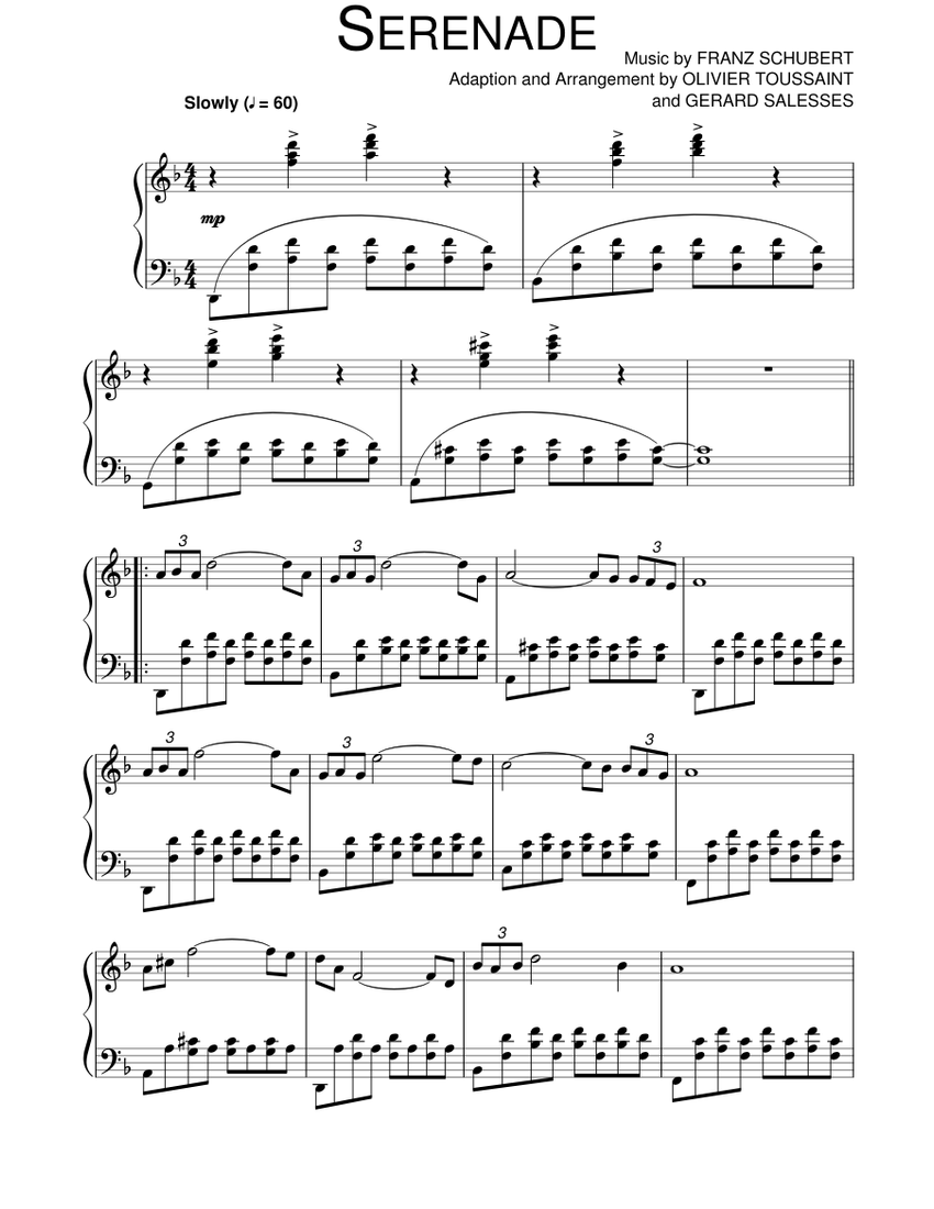 Serenade by Franz Schubert arranged Richard Clayderman for Piano Sheet ...