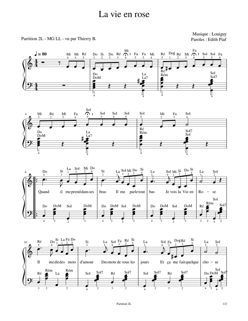 La vie en rose Sheet Music for Accordion (Solo) | MuseScore.com