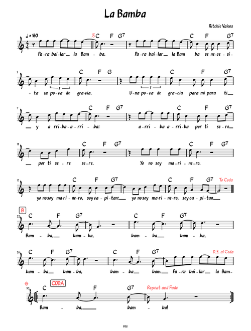 La Bamba (Lead sheet with lyrics )