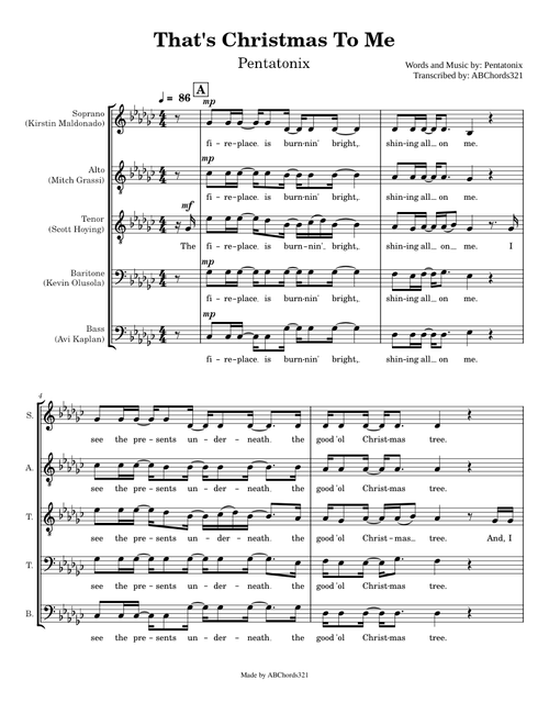 That's Christmas To Me | Pentatonix [Full Sheet Music / Transcription]