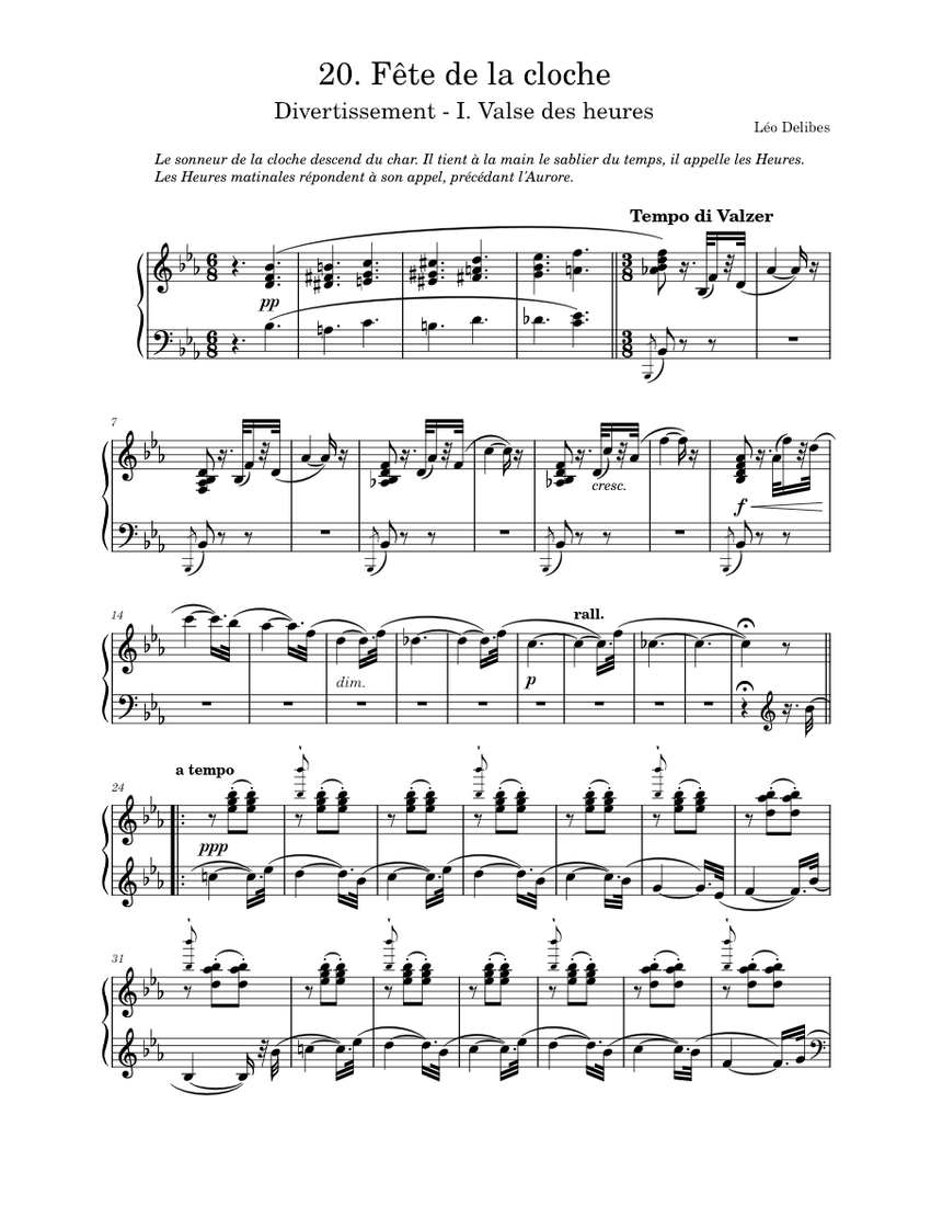 Coppélia – Léo Delibes - Valse Des Heures Sheet Music For Piano (Solo ...