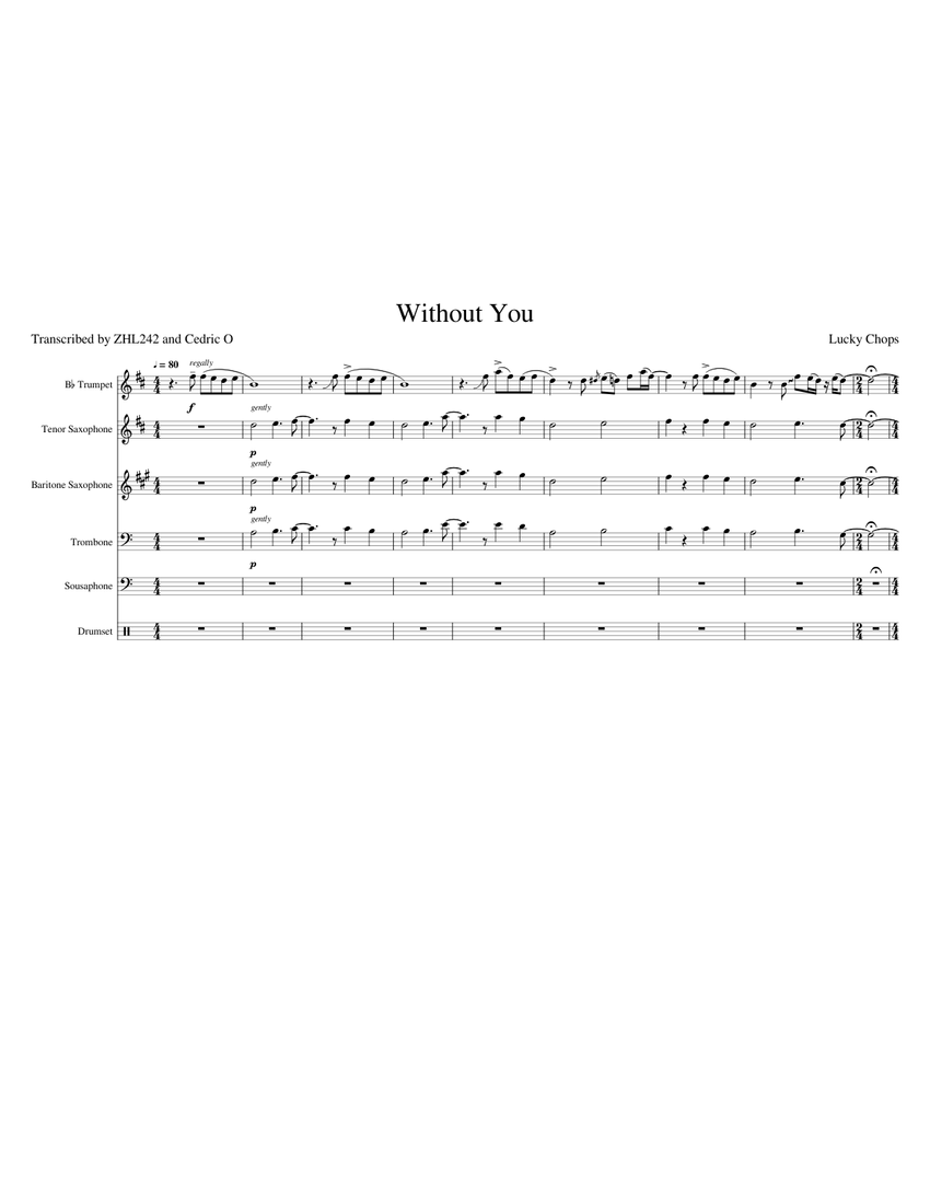 Without You (4 Tonite) By Lucky Chops With Drumset Sheet Music for ...