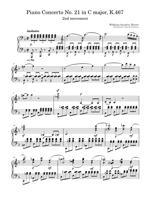 Piano Concerto No. 21, K. 467 – Wolfgang Amadeus Mozart (2nd mov. Andante, arr. piano solo)