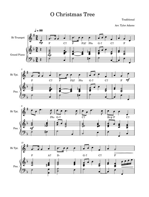 O Christmas Tree (Trumpet Solo with Piano) (Arr. Tyler Adams) - Traditional (Trumpet and Piano)