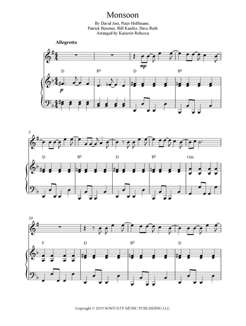Monsoon (Arr. Kaiserin Rebecca) - Tokio Hotel (Clarinet and Piano)