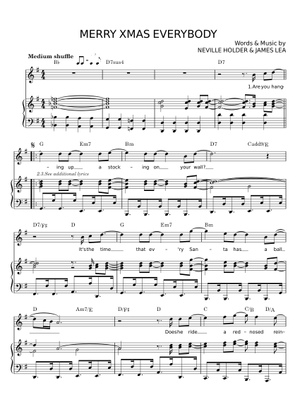 Merry Xmas Everybody - Slade Sheet Music and Tab with Chords for Piano ...