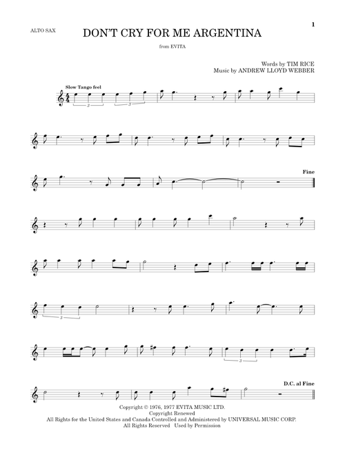 Don't Cry For Me Argentina - Madonna (Alto Sax Solo)