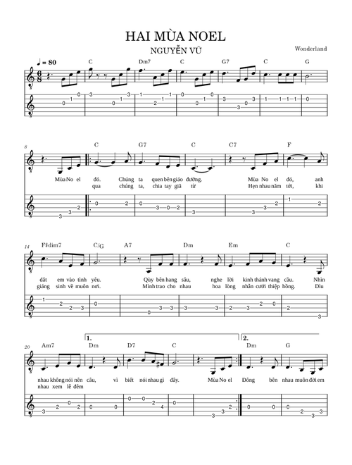 HAI MÙA NOEL- GUITAR  TAB – WONDERLAND MUSIC