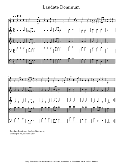 Taize - Laudate Dominum – Jacques Berthier - Taizé - copyright © Ateliers et Presses de Taizé, 71250