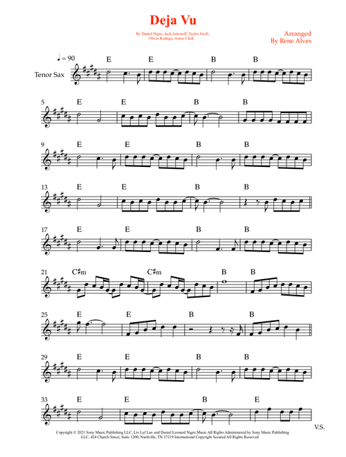 Deja Vu (Arr. Rene Alves) - Olivia Rodrigo (Tenor Sax Solo)