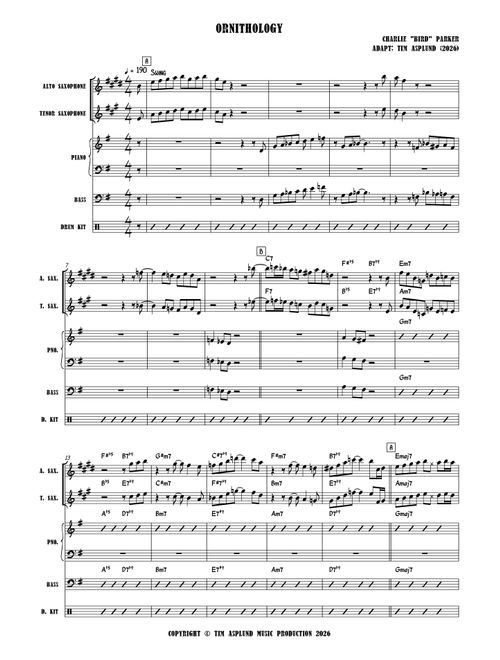 Ornithology (Arr. Tim Asplund) - Charlie Parker (Jazz Combo)