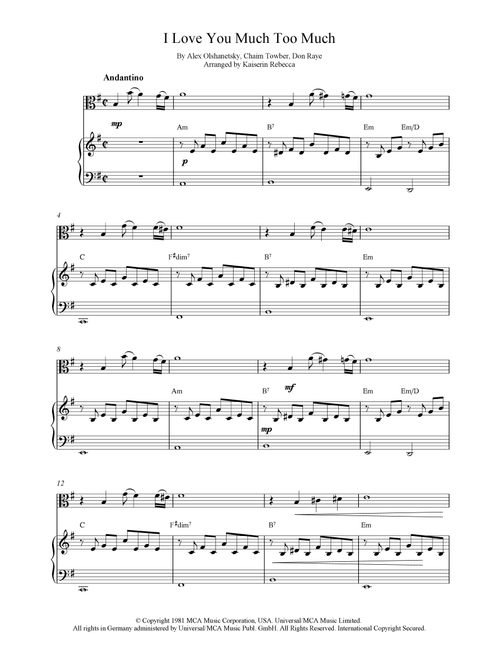 I Love You Much Too Much (Arr. Kaiserin Rebecca) - Santana (Viola and Piano)