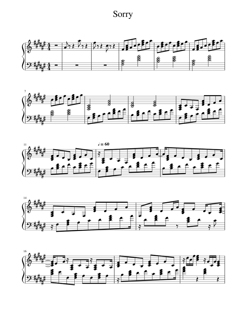 Sorry Sheet Music for Piano (Solo) | MuseScore.com