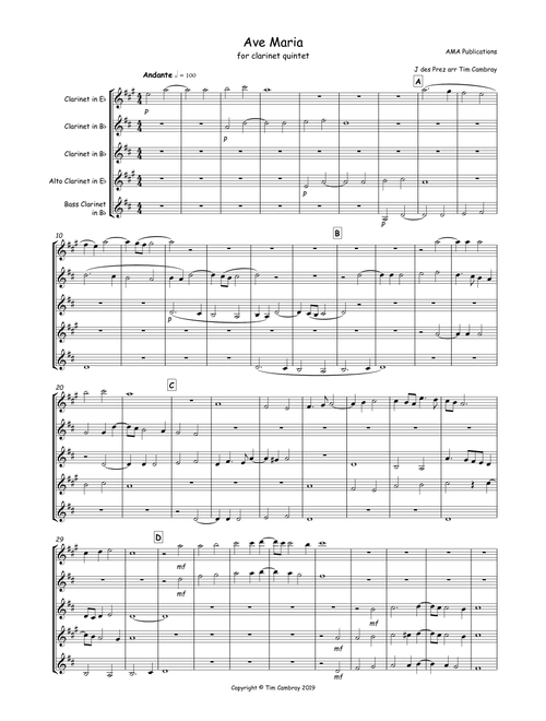 Ave Maria (Arr. Tim Cambray) - J des Prez (Woodwind Ensemble)