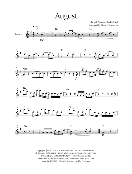August (Arr. Glauco Fernandes) - Taylor Swift (Clarinet Solo)