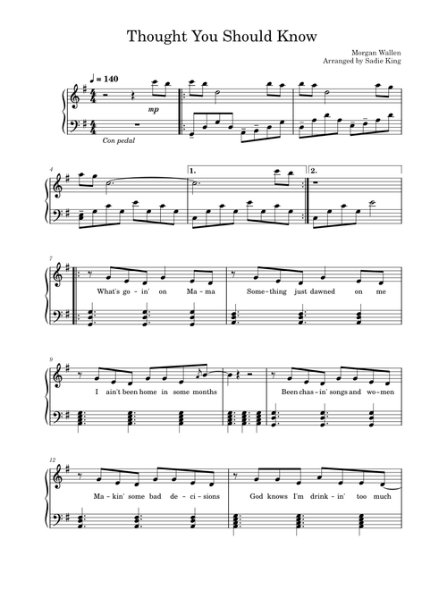 Thought You Should Know - Morgan Wallen - Intermediate Piano