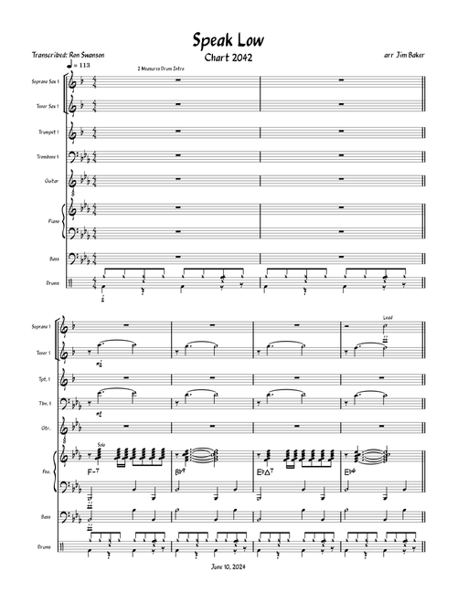 Speak Low - arr Jim Baker