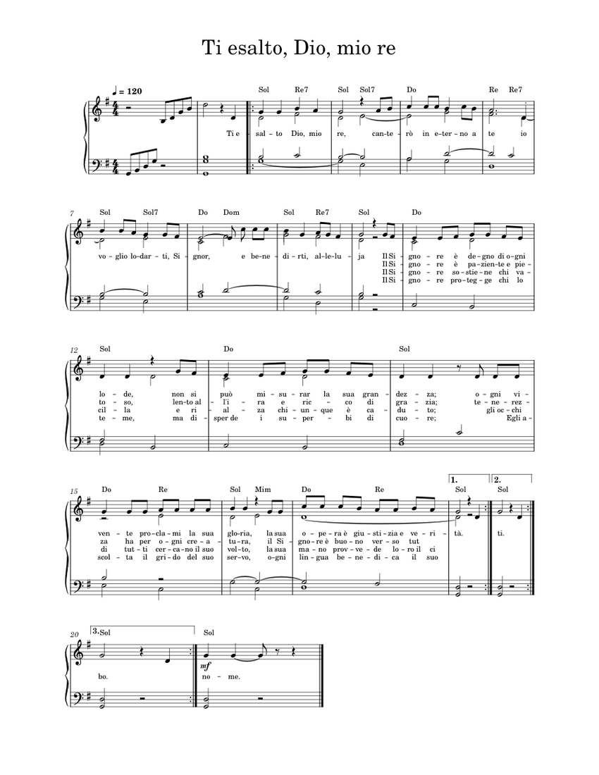 Ti esalto, Dio, mio re Sheet music for Piano (Solo) Easy