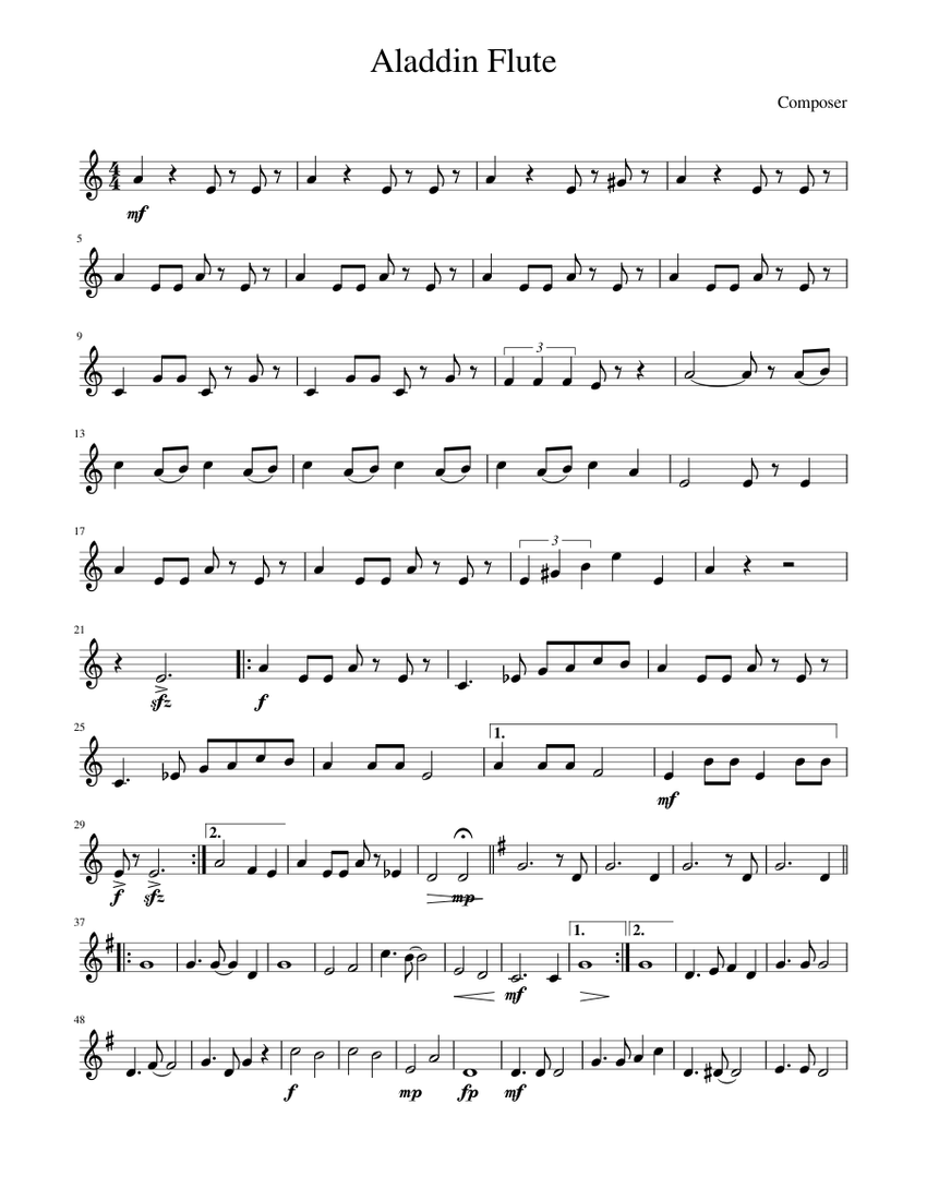 Aladdin - Alan Menken Sheet Music for Piano (Solo) easy