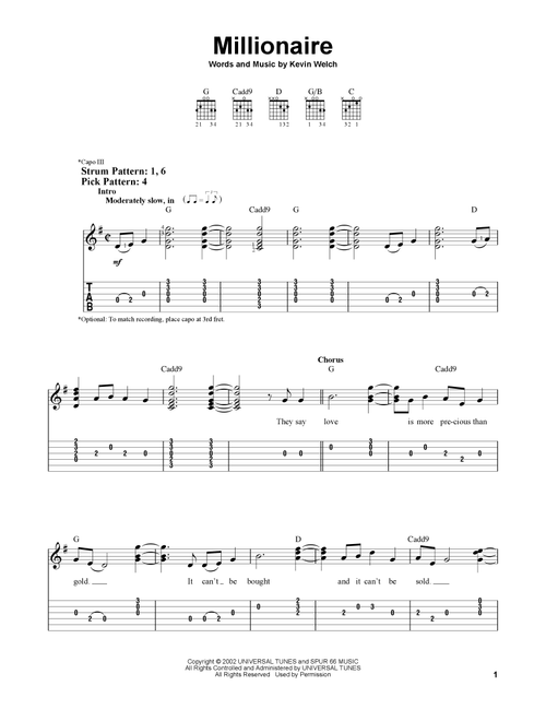 Millionaire - Chris Stapleton (Easy Guitar with TAB)