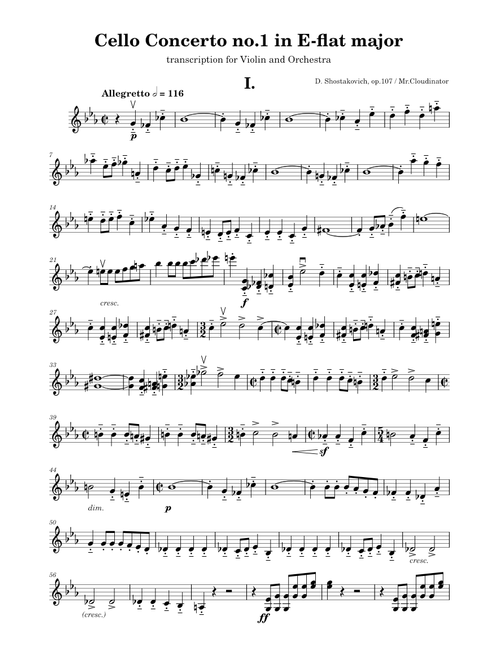 Shostakovich - Cello Concerto no.1 (I. Allegretto) transcription for Violin