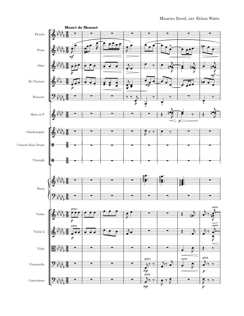 Sonatine mvt. 2 Orchestration Exercise Maurice Ravel Sheet music for Flute piccolo Flute Oboe Clarinet in b flat more instruments Symphony Orchestra Musescore