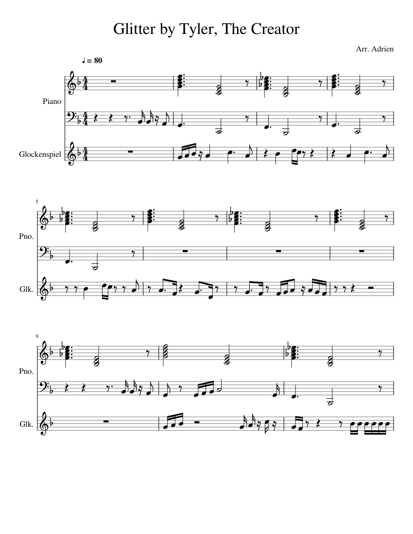 Glitter by Tyler, The Creator Sheet Music for Piano, Glockenspiel ...