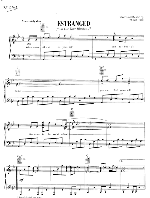 Estranged (Arr. Unknown) - Guns N' Roses (Easy Piano)