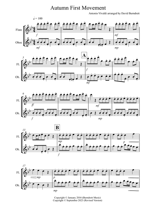 Autumn (first movement) for Flute and Oboe Duet (Arr. David Burndrett) - Antonio Vivaldi (Instrumental Duet)