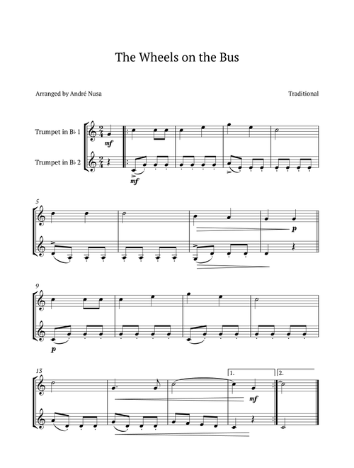 The Wheels on the Bus (Arr. André Nusa) - Traditional (Trumpet Duet)