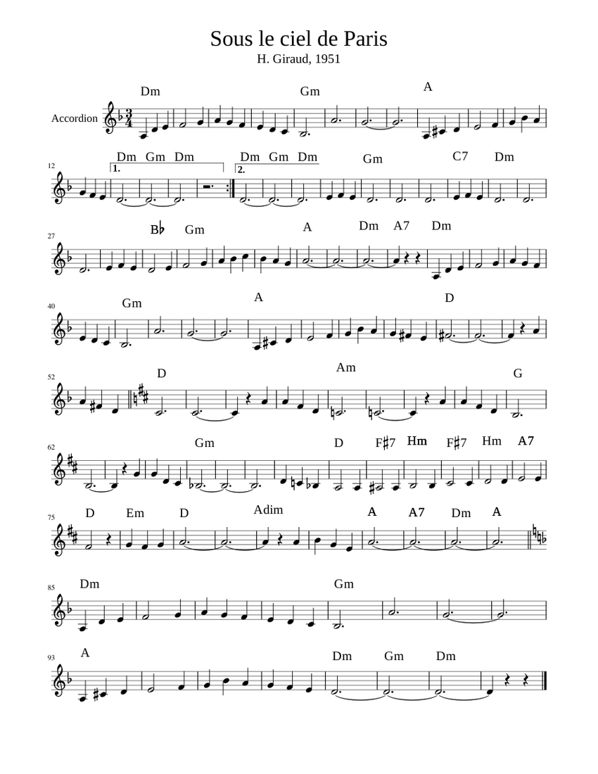 Sous le ciel de Paris Sheet music for Accordion (Solo)