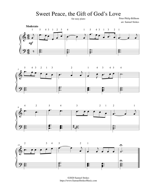 Sweet Peace, the Gift of God's Love - for easy piano (Arr. Samuel Stokes) - Peter Philip Billhorn (Easy Piano)