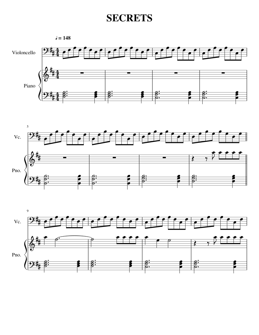 Secrets by One Republic Piano and Cello Sheet music for Piano, Cello
