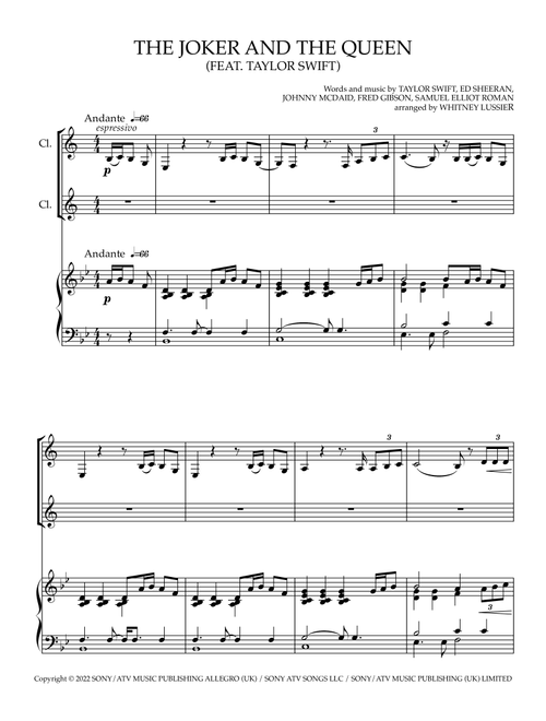 The Joker And The Queen (feat. Taylor Swift) (Arr. Whitney Lussier) - Ed Sheeran (Clarinet Duet)