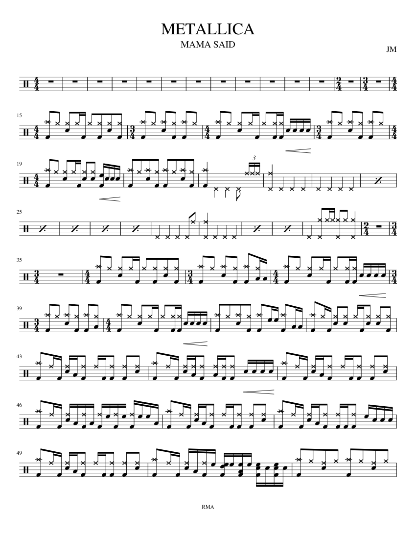 憧れの music Sheet SAID MAMA METALLICA- for (Solo group Drum アート・デザイン・音楽