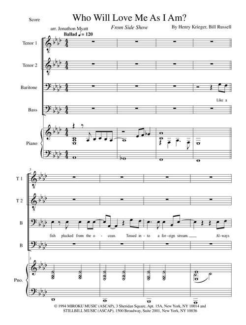 Who Will Love Me As I Am? (Arr. Jonathon Myatt) - Sideshow Original B'way Cast (Choral, TTBB)