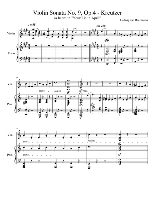 Violin Sonata No. 9, Op.4 - Kreutzer as heard in "Your Lie in April"