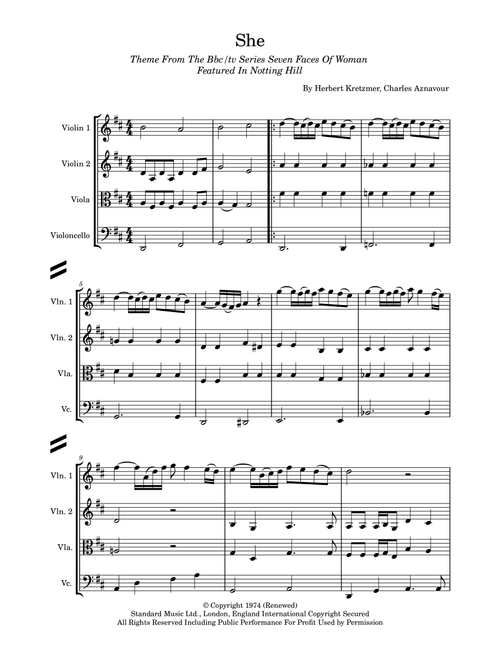 She (Arr. Valerio Estreguin) - Elvis Costello (String Quartet)