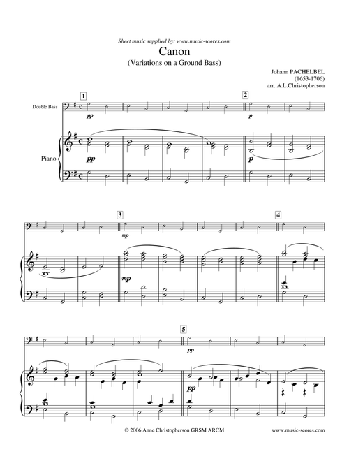 Pachelbel's Canon - Piano and Double Bass (Arr. Anne L Christopherson GRSM ARCM) - Pachelbel, Johann (Instrumental Duet)