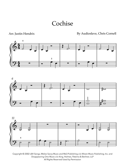 Cochise (Arr. Justin Hendrix) - Audioslave (Easy Piano)