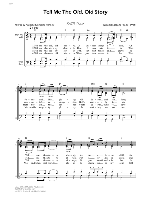 Tell Me The Old, Old Story - SATB Choir - W/Chords (Arr. César Madeira) - William H Doane (Choral, SATB)