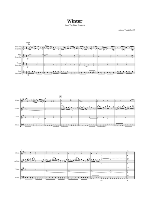 Largo from Winter by Vivaldi for Recorder Quartet (Arr. Langanho) - Antonio Vivaldi (Recorder Ensemble)
