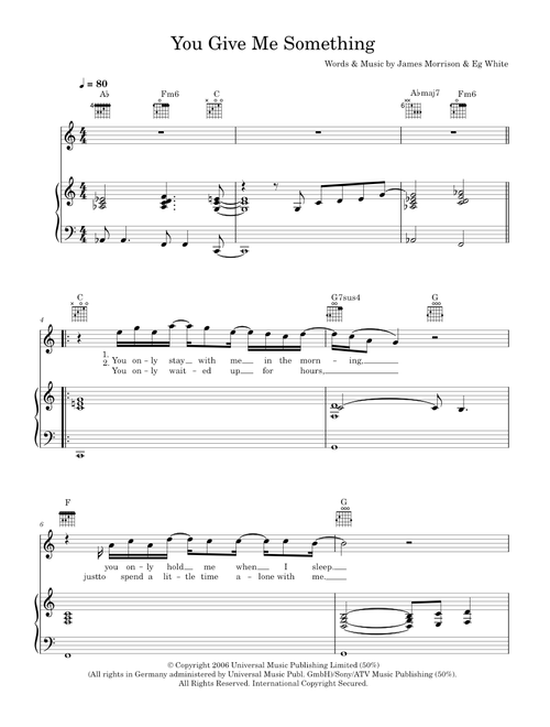 You Give Me Something - James Morrison (Piano-Vocal-Guitar (Piano Accompaniment))