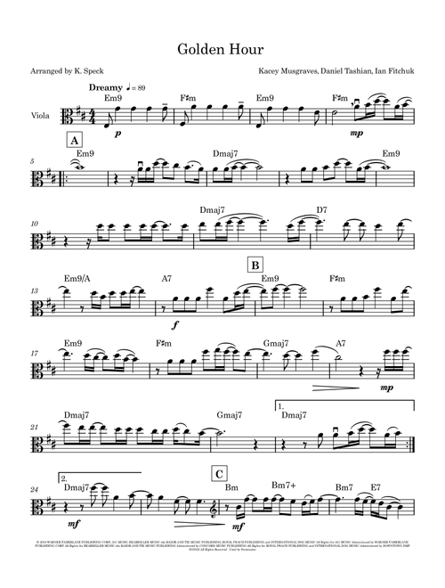 Golden Hour (Arr. K. Speck) - Kacey Musgraves (Viola Solo)
