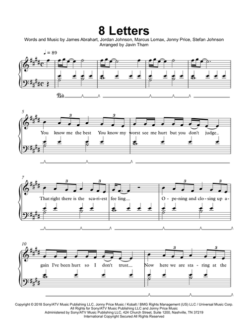 8 Letters (Arr. Javin Tham) - Why Don'T We (Easy Piano)