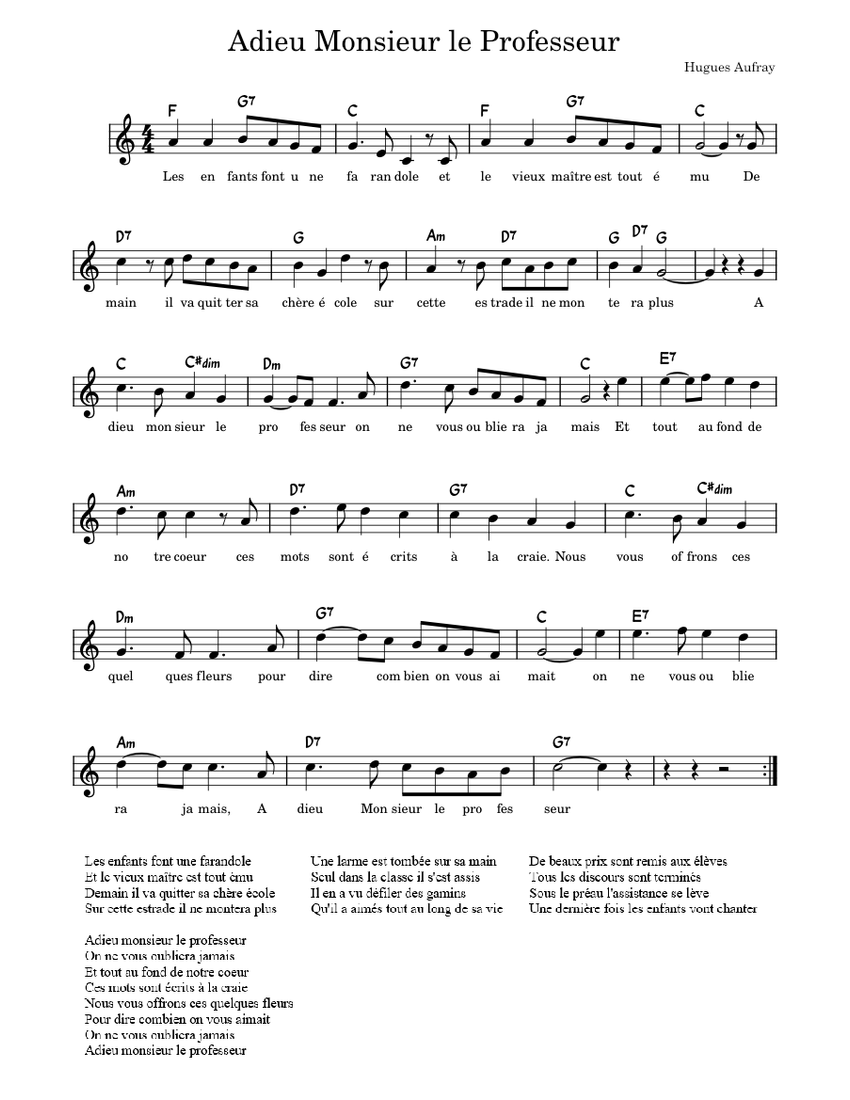 Adieu Monsieur Le Professeur Sheet music for Piano (Solo) Adieu Monsieur Le Professeur Sheet music for Piano (Solo)