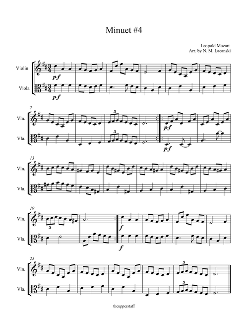 Minuet #4 (Arr. Nick Lacanski) - Mozart, Leopold (Instrumental Duet)