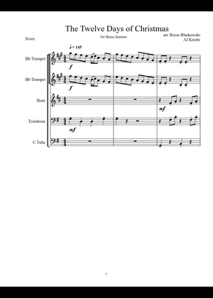 The 12 Days of Christmas for Brass Quintet Sheet Music for