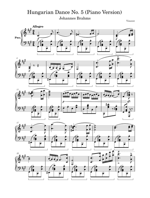 Brahms - Hungarian Dance No. 5 (Piano Version)