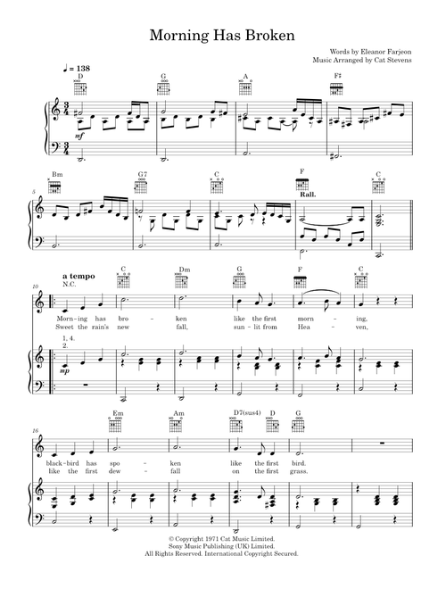 Morning has broken - Cat Stevens (Piano-Vocal-Guitar)